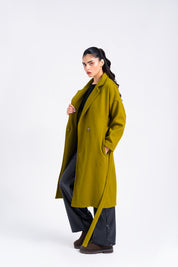 Oversized Belted Wool Coat - Golden Olive
