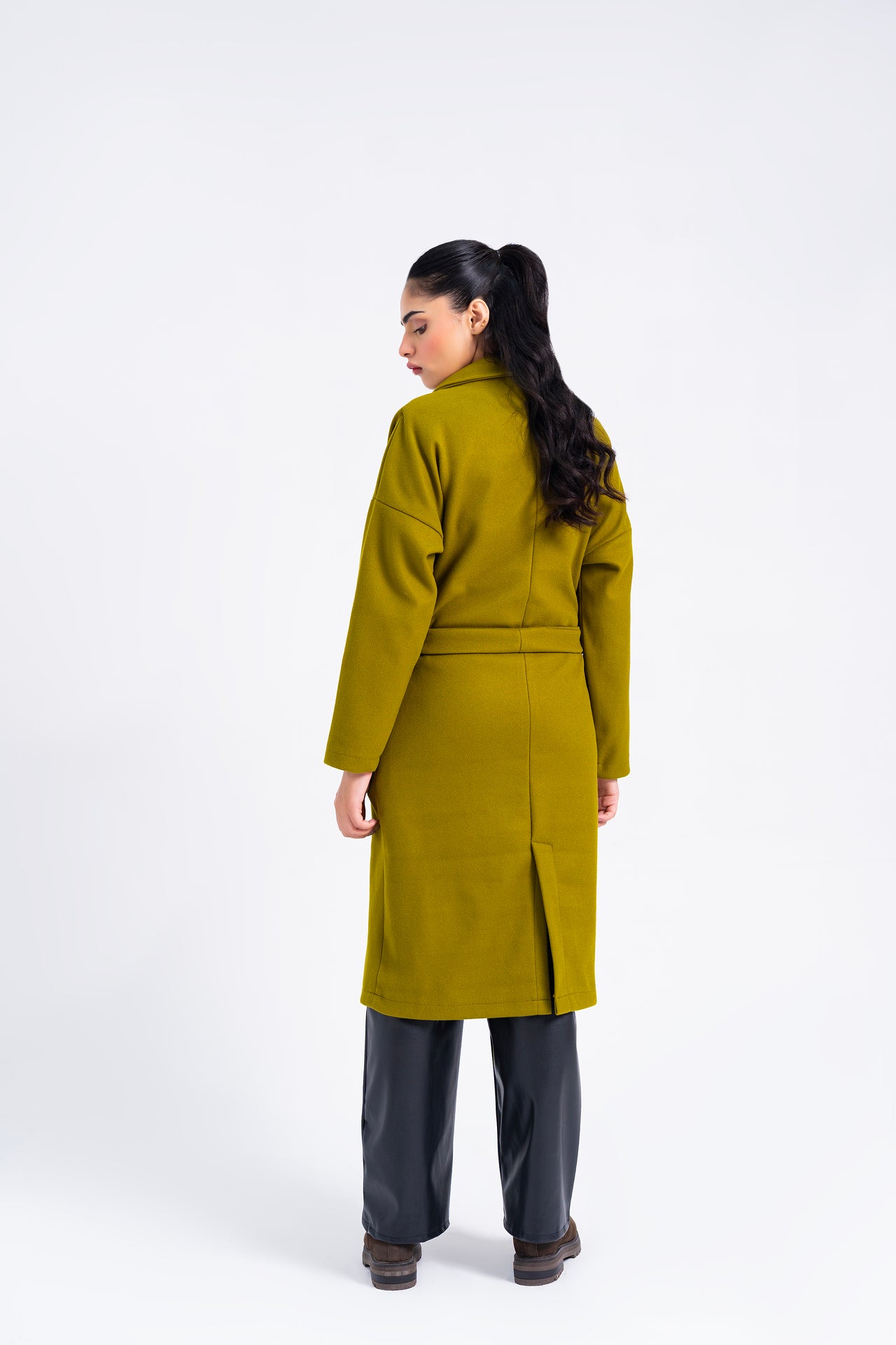 Oversized Belted Wool Coat - Golden Olive
