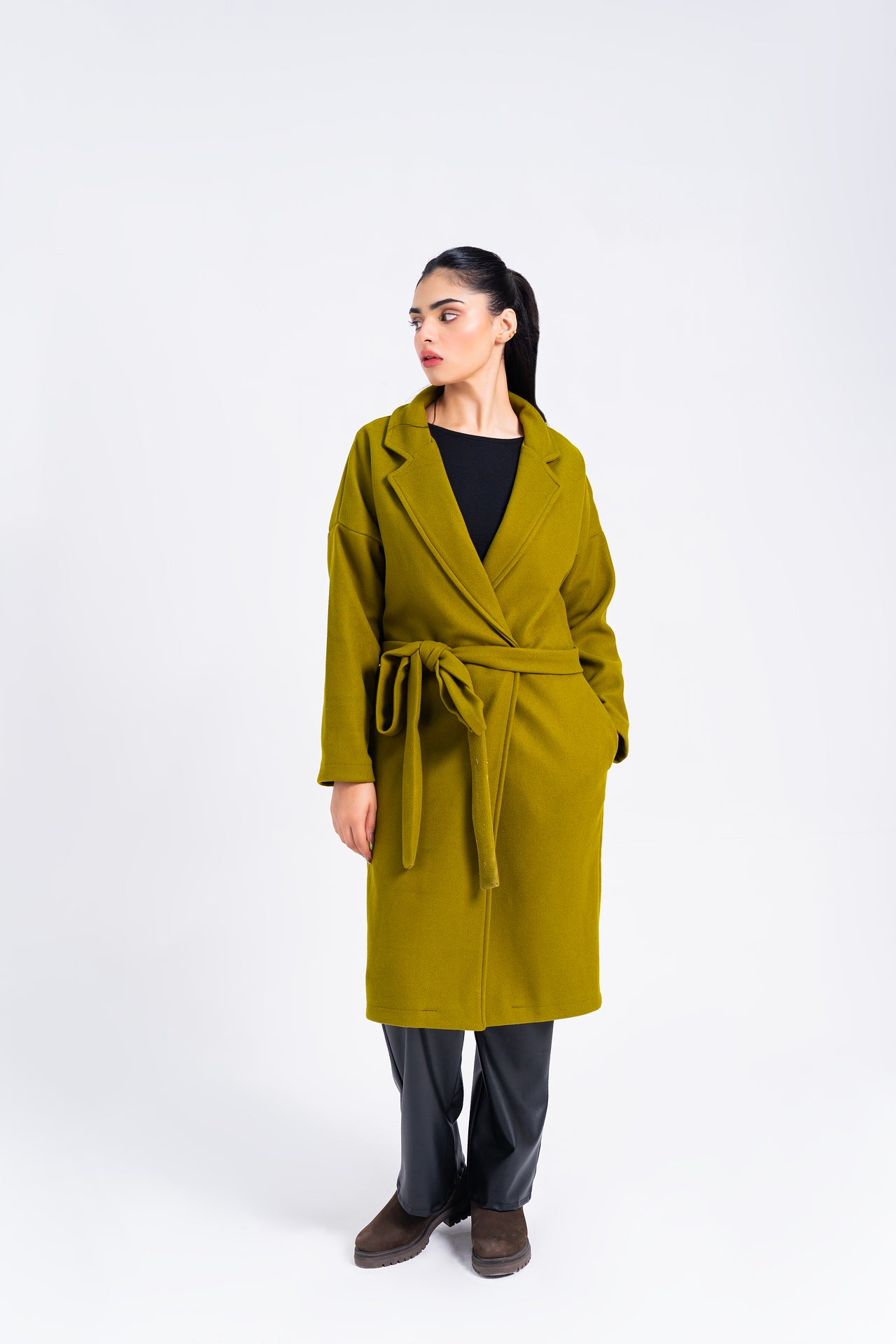 Oversized Belted Wool Coat - Golden Olive