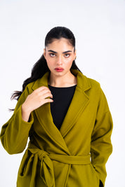 Oversized Belted Wool Coat - Golden Olive