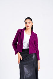 Cropped Wool Blazer - Magenta