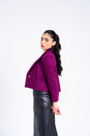Cropped Wool Blazer - Magenta