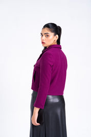 Cropped Wool Blazer - Magenta