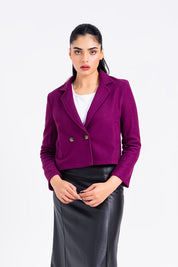 Cropped Wool Blazer - Magenta
