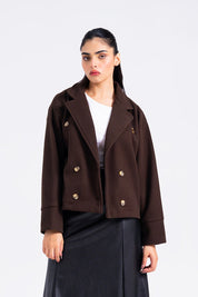 Double Breasted Wool Jacket - Chocolate Brown