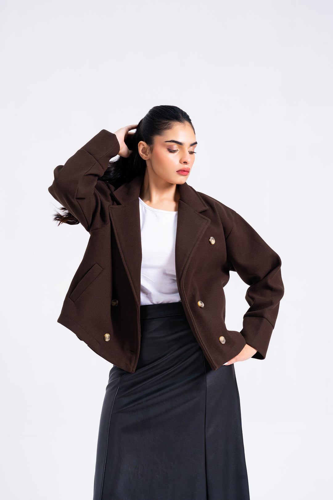 Double Breasted Wool Jacket - Chocolate Brown