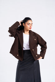 Double Breasted Wool Jacket - Chocolate Brown