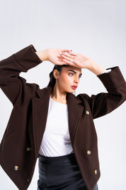 Double Breasted Wool Jacket - Chocolate Brown