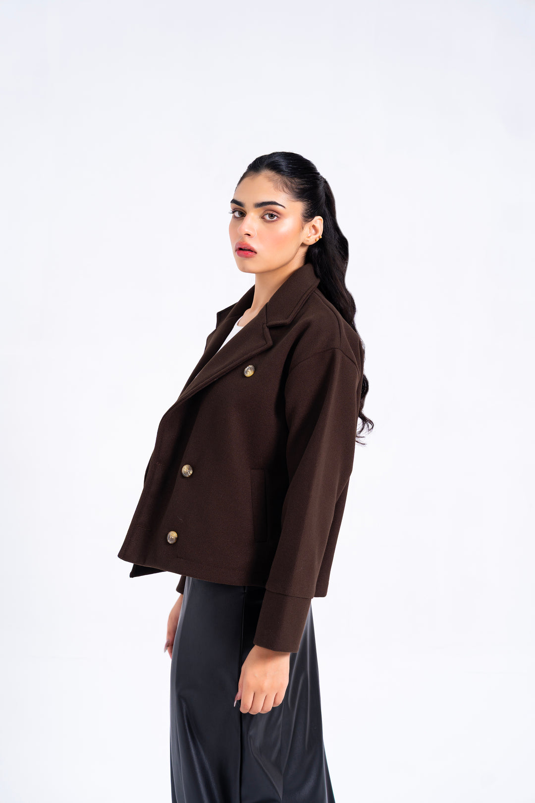 Double Breasted Wool Jacket - Chocolate Brown