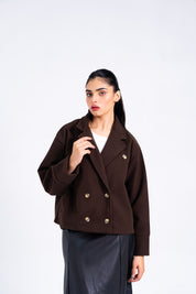 Double Breasted Wool Jacket - Chocolate Brown
