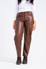 Barrel Leg Pant - Brown (Faux Leather)