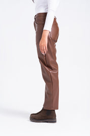 Barrel Leg Pant - Brown (Faux Leather)