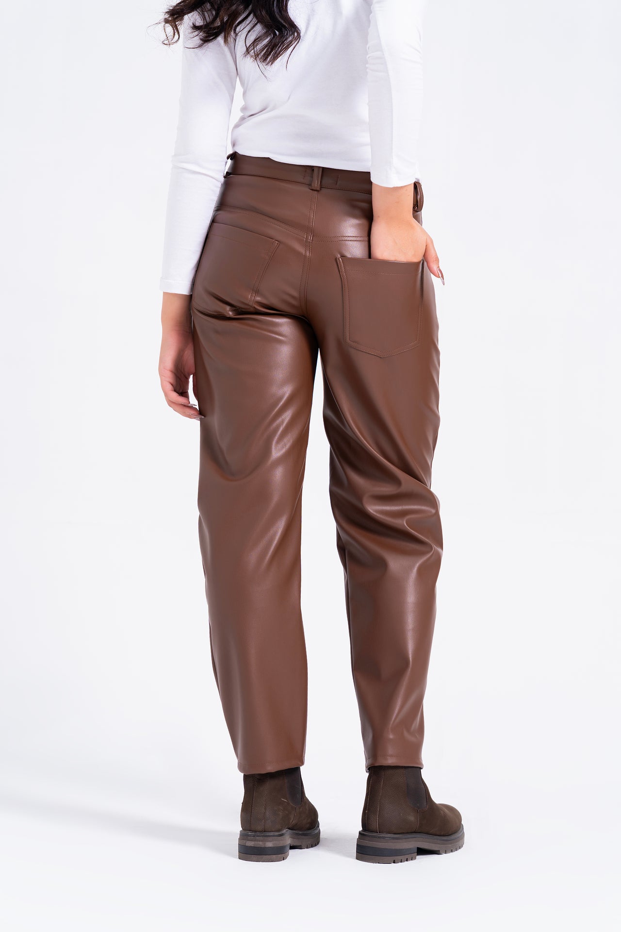 Barrel Leg Pant - Brown (Faux Leather)