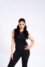Sleeveless Polo Top - Black