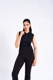 Sleeveless Polo Top - Black
