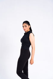 Sleeveless Polo Top - Black
