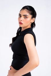 Sleeveless Polo Top - Black
