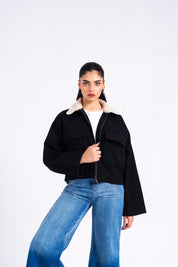 Sherpa Collared Wool Jacket - Black