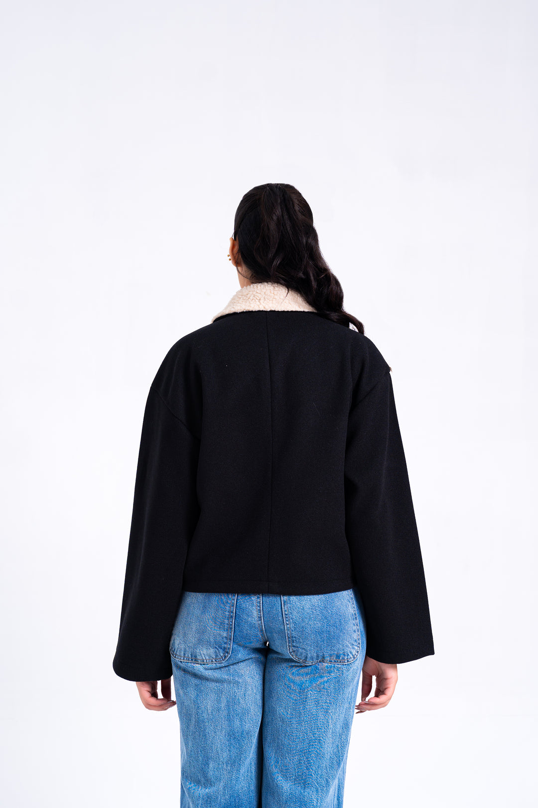 Sherpa Collared Wool Jacket - Black