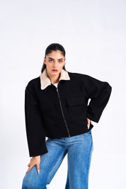 Sherpa Collared Wool Jacket - Black