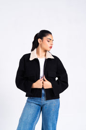 Sherpa Collared Wool Jacket - Black
