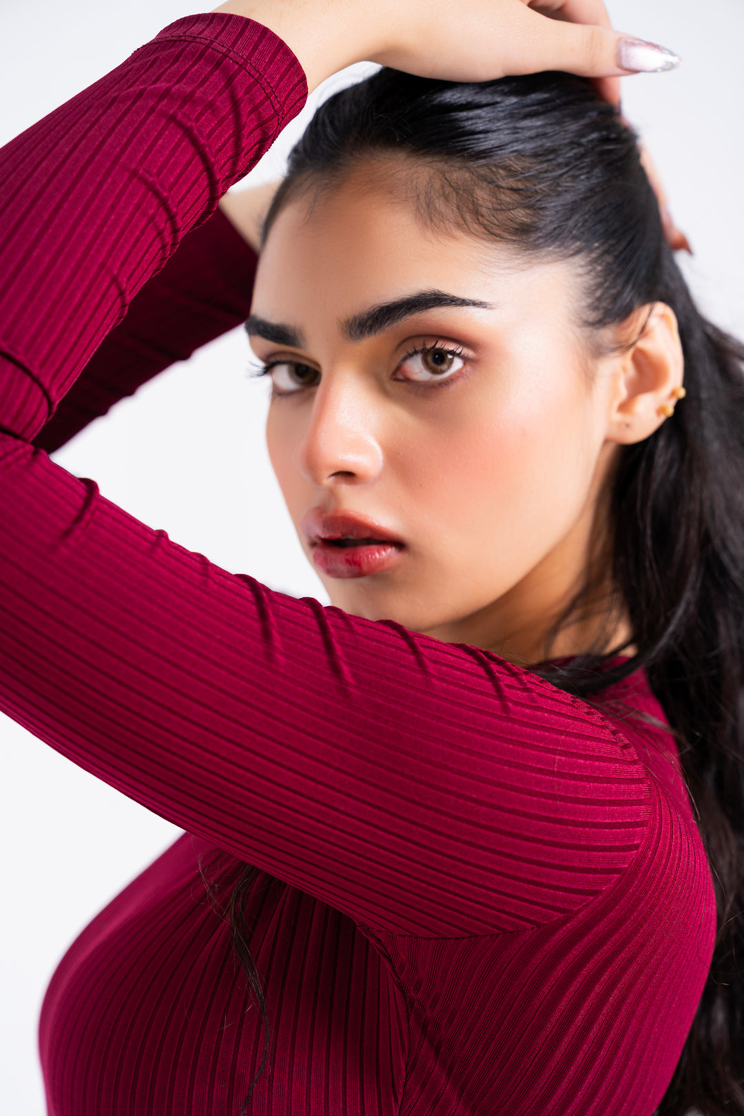 Round Neck Knitted Dress - Burgundy