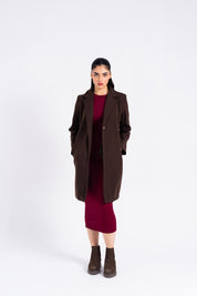 Classic One-Button Wool Coat - Chocolate Brown