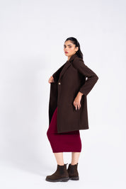 Classic One-Button Wool Coat - Chocolate Brown