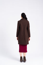 Classic One-Button Wool Coat - Chocolate Brown