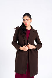 Classic One-Button Wool Coat - Chocolate Brown