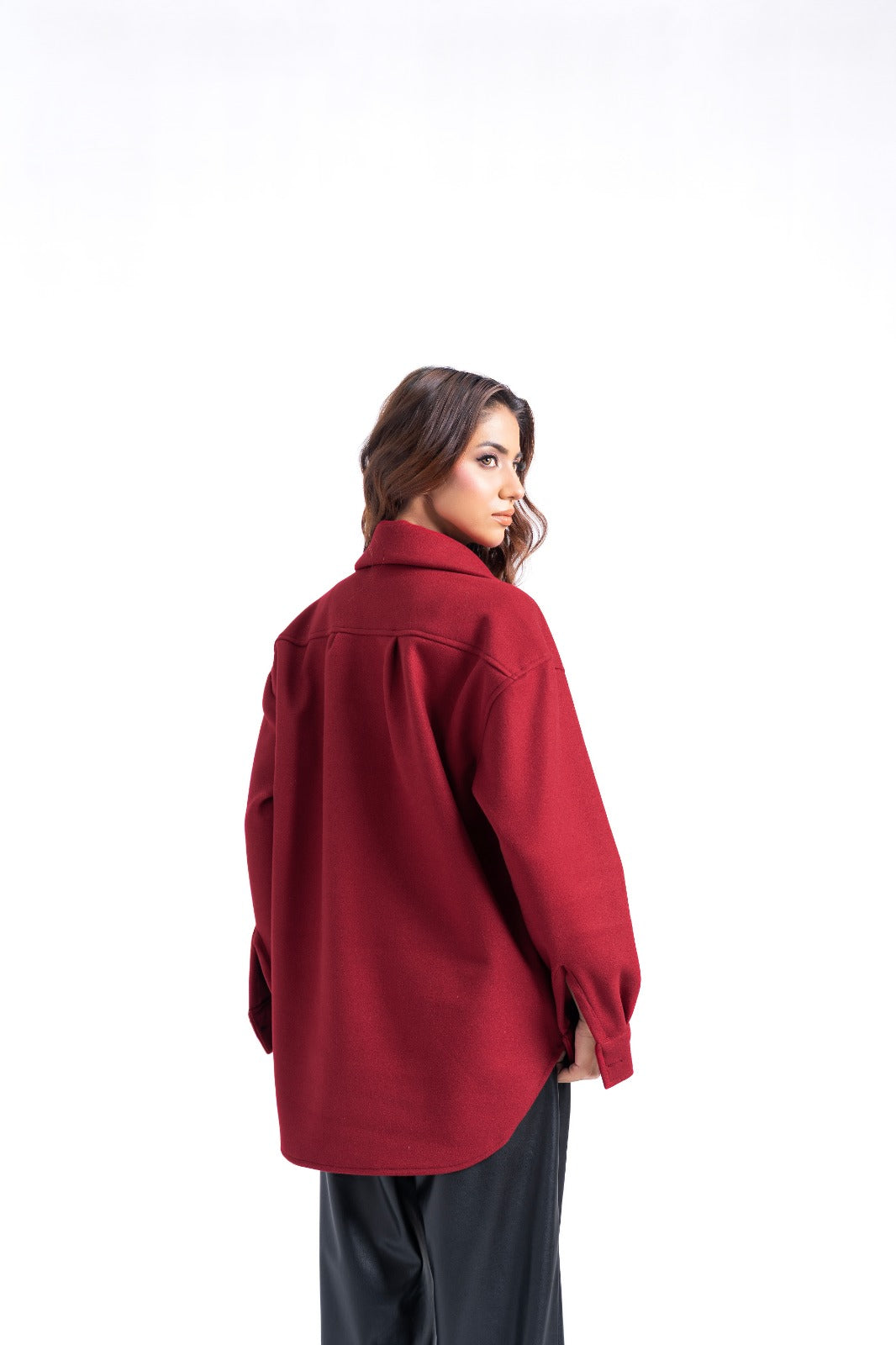 Oversized Shacket in Wool - Maroon