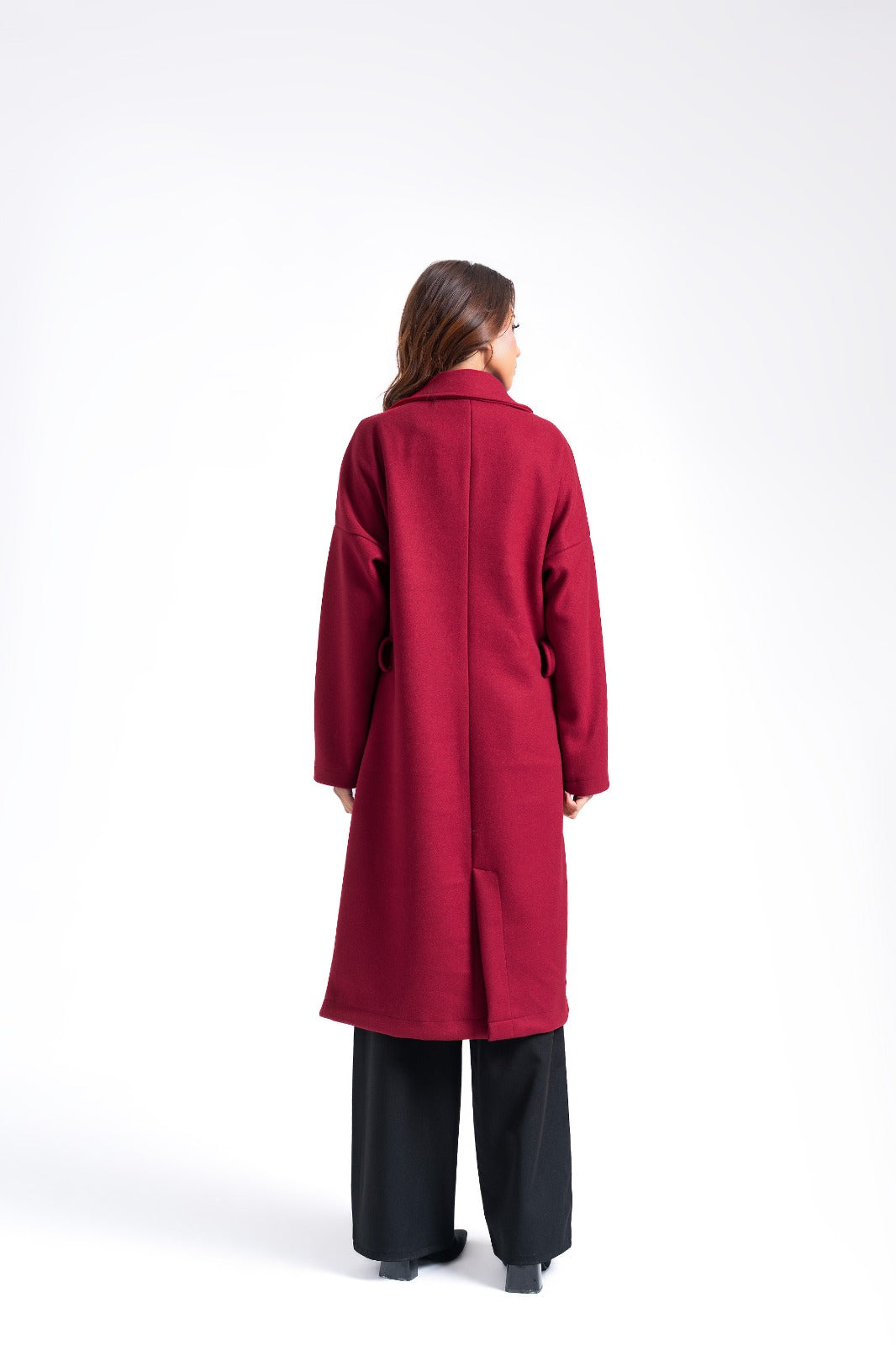 Oversized Belted Wool Coat - Maroon