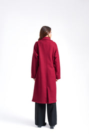 Oversized Belted Wool Coat - Maroon