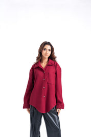 Oversized Shacket in Wool - Maroon