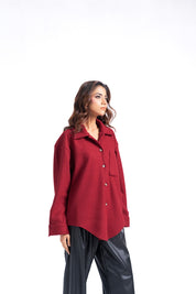 Oversized Shacket in Wool - Maroon