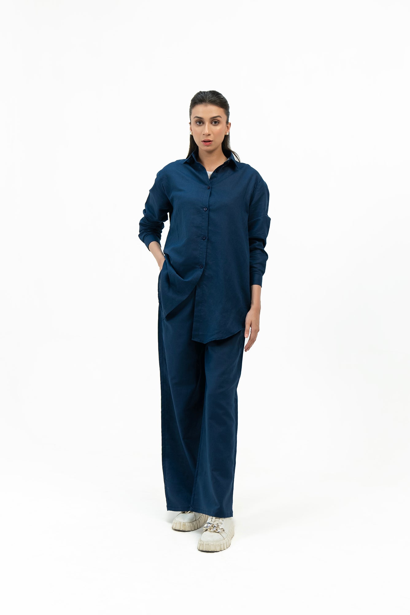 Pull-On Linen Pant - Navy Blue