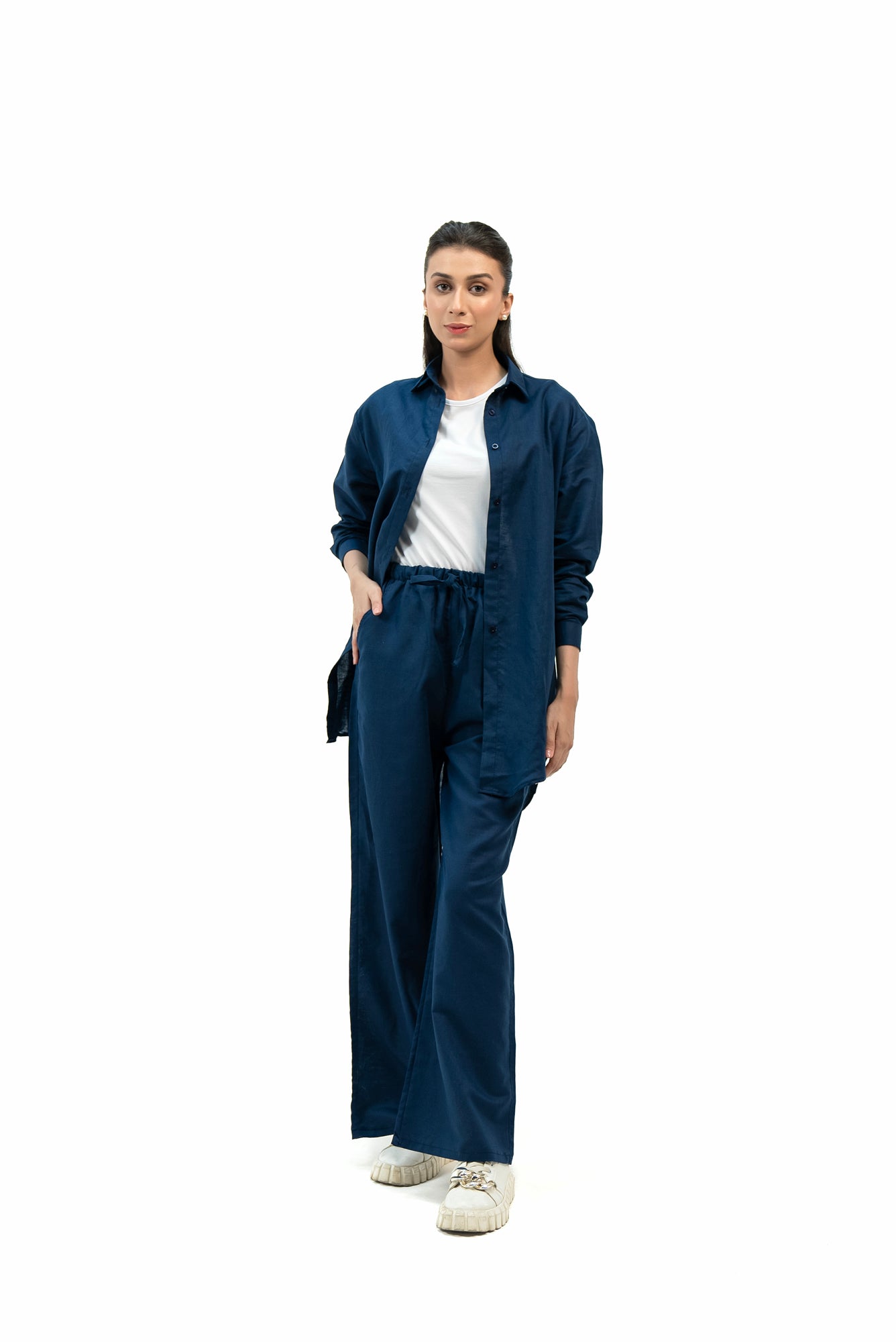 Pull-On Linen Pant - Navy Blue