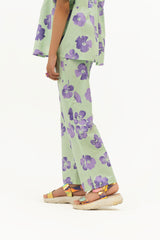 Girls Wide Leg Elasticated Pant - Light Green Purple Floral