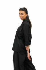 Oversized Patch Pocket Shirt - Black