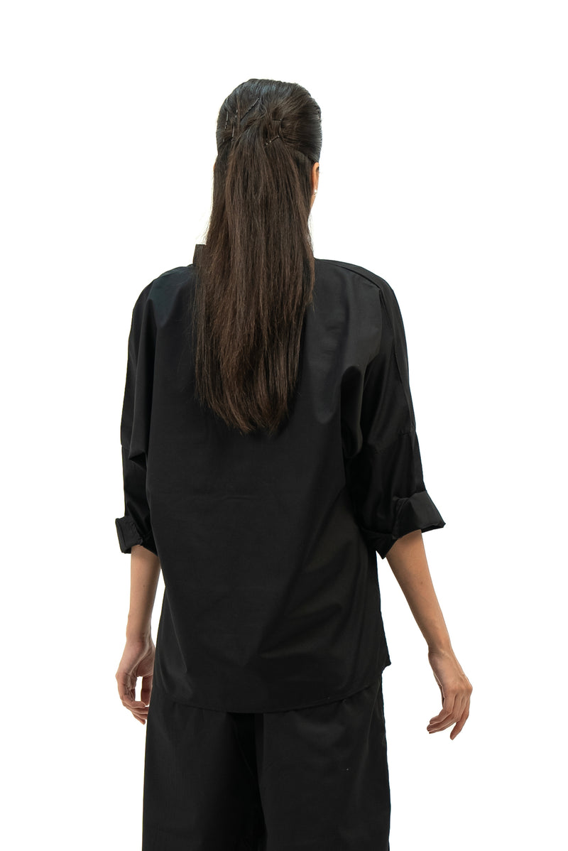 Oversized Patch Pocket Shirt - Black