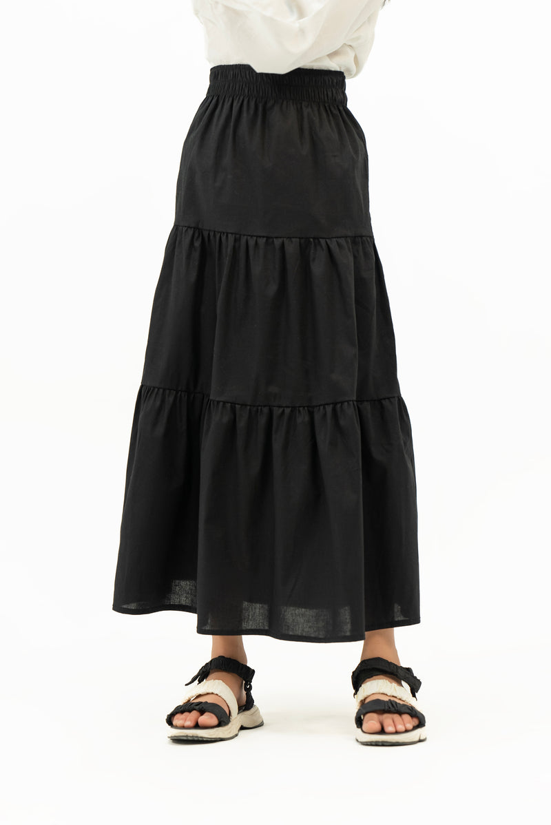 Girls Ruffle Long Skirt - Black