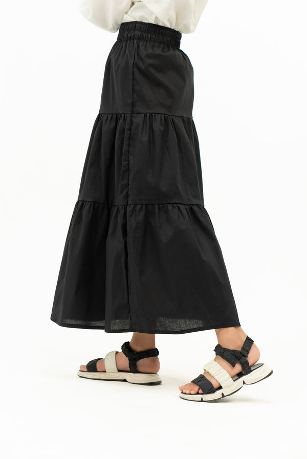 Girls Ruffle Long Skirt - Black