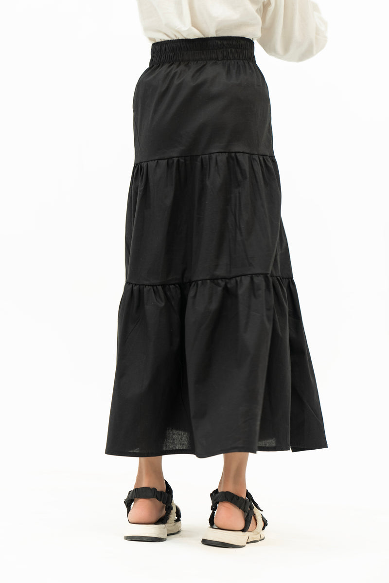 Girls Ruffle Long Skirt - Black