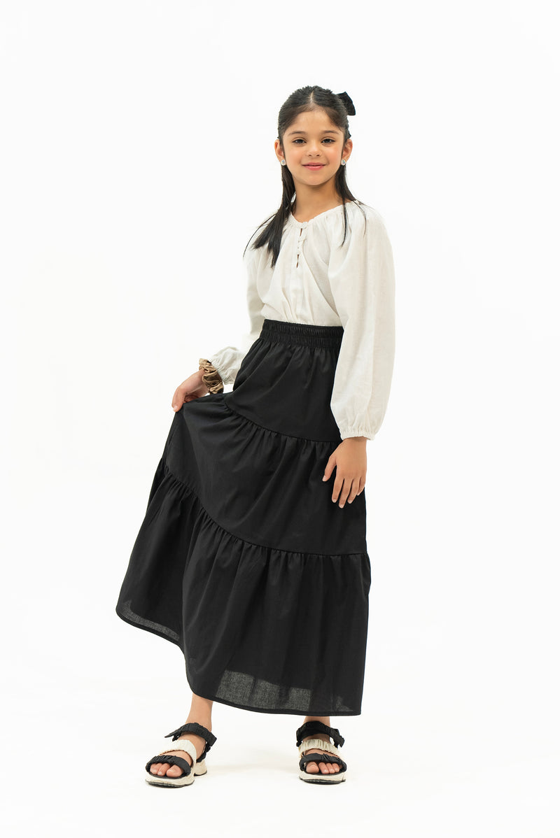 Girls Ruffle Long Skirt - Black