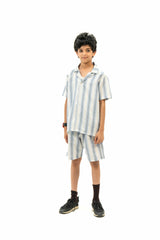 Boys Pull-on Shorts - Light Blue White Striped