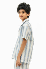 Boys Short Sleeve Resort Shirt - Light Blue White Striped