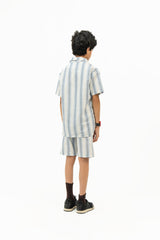 Boys Short Sleeve Resort Shirt - Light Blue White Striped