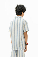 Boys Short Sleeve Resort Shirt - Light Blue White Striped