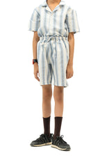 Boys Pull-on Shorts - Light Blue White Striped