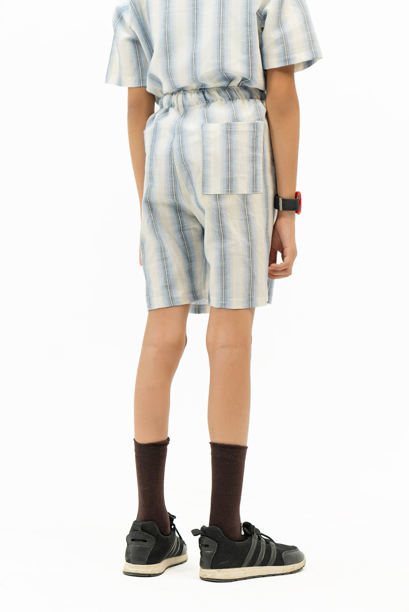 Boys Pull-on Shorts - Light Blue White Striped